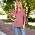 thumbnail image 7 of Women's Long Sleeve V-Neck Top with Ruffled Shoulder Detail - Large, Mauve Pink, 7 of 7