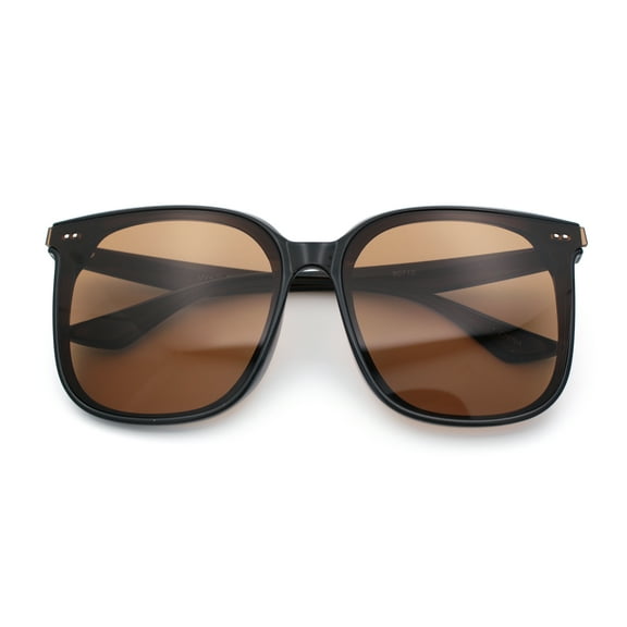 Womens XXL Oversized Inset Lens Large Coverage Horn Rim Plastic Sunglasses All Brown