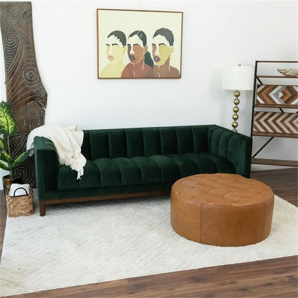 Tamsin Living Room Tan Genuine Leather Round Ottoman