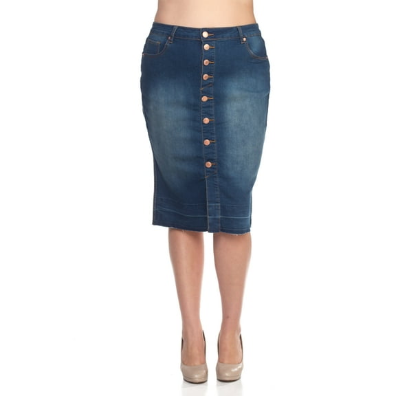 Be-Girl Women Plus Size Button Front Denim Midi Skirt,Vintage Wash, Knee Length - SG-76258 Vintage - XL