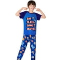 thumbnail image 5 of Beezizac Pajamas For Boys Fun Blue Gamer Short Sleeves Top Shorts & Pants 3-PC PJ Set Kid Comfy Size 6, 5 of 9
