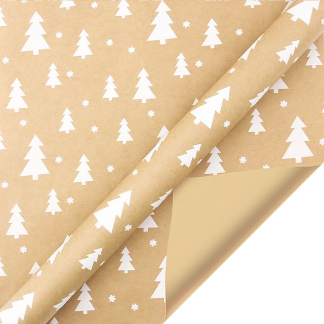 Papier d'Emballage Cadeau de Noël Rétro Brun Flocon de Neige avec Pompon Étoile Extra Blanc Papier d'Emballage pour Boîte Cadeau Papier d'Emballage Cadeau de Noël Rouge et Vert