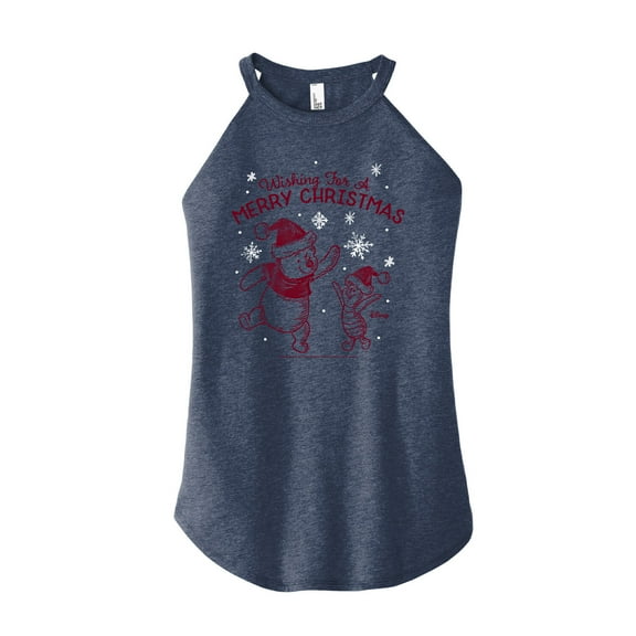 Disney Winnie The Pooh - Wishing For A Merry Christmas - Juniors High Neck Tank Top