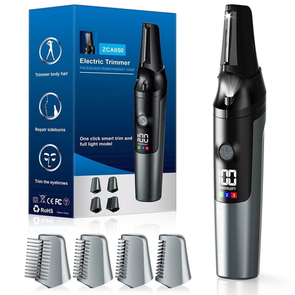 Arenviy Electric Body Trimmer for Men, No-Nick Pubic Hair Trimmer, Groin & Ball Shaver with 4 Combs, IPX6 Waterproof Body Groomer, Back Shaver for Men, LCD Display, LED Light & USB Rechargeable