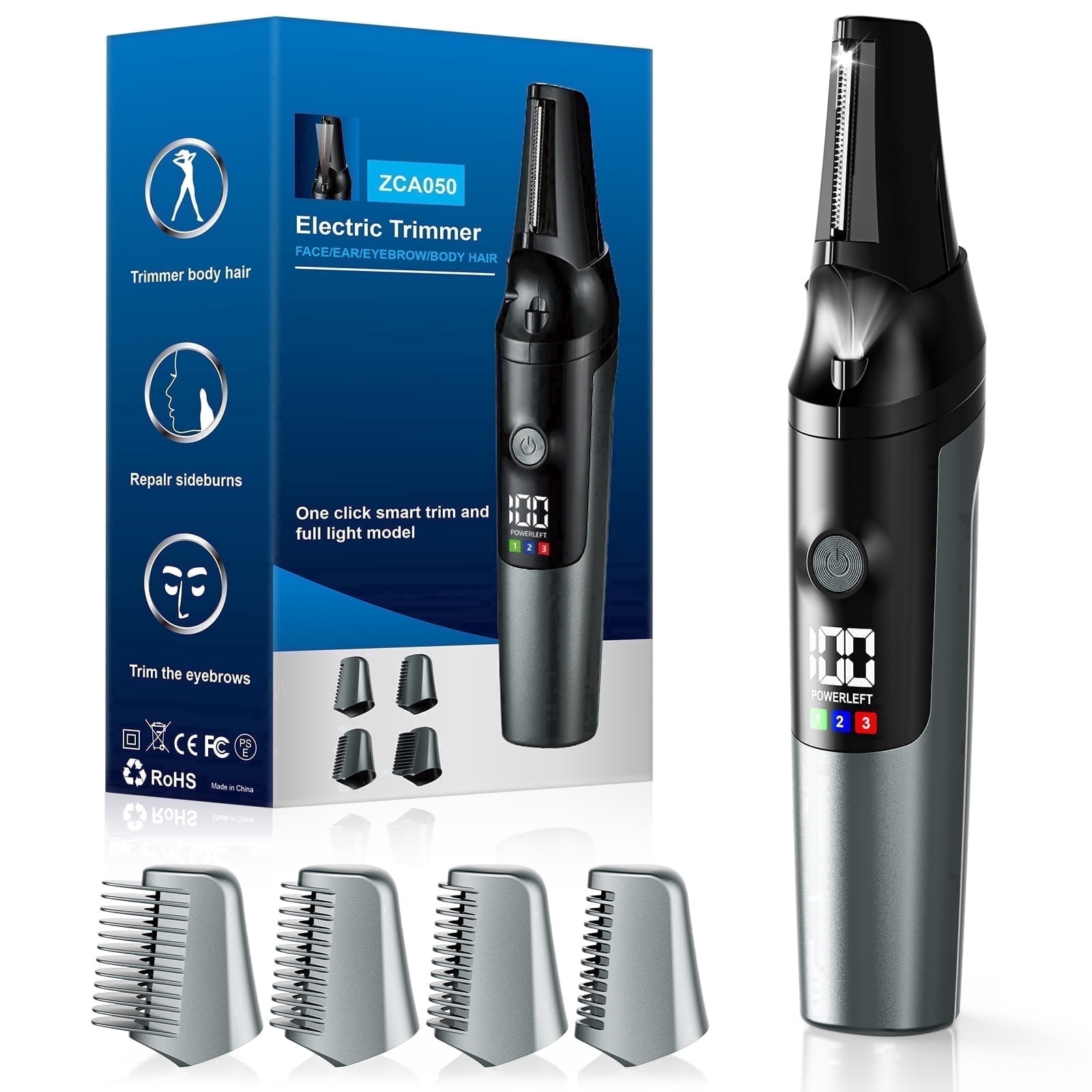 Arenviy Electric Body Trimmer for Men, No-Nick Pubic Hair Trimmer, Groin & Ball Shaver with 4 Combs, IPX6 Waterproof Body Groomer, Back Shaver for Men, LCD Display, LED Light & USB Rechargeable