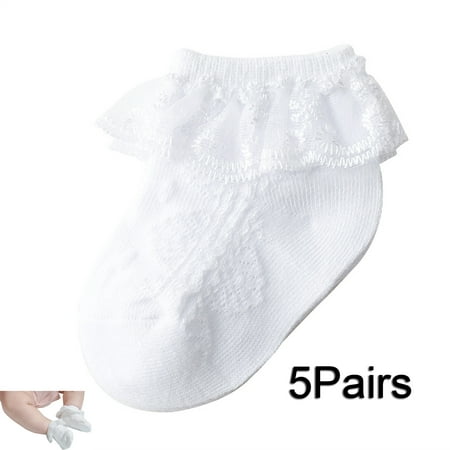 

Eyelet Lace Flounce Detail Socks for Newborn Baby Toddler Girls (5 Pack)
