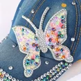 thumbnail image 2 of Womens Hat Bling Rhinestone Butterfly Adjustable Sparkle Baseball Cap Denim Blue, 2 of 3