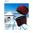thumbnail image 5 of Spencer Set of 2 Winter Beanie Hats Scarf Set Warm Knit Hat Fleece Lined Skull Cap for Men Women Kids "Wine Red", 5 of 7