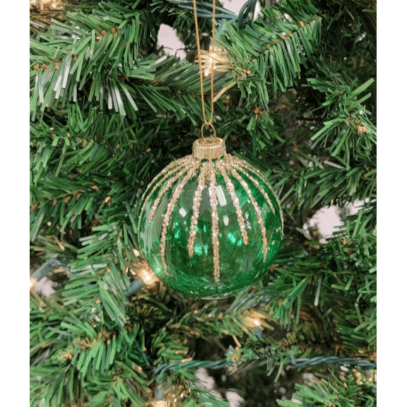 Green Diamond-Patterned Ball Glass Christmas Ornament F07M7-14-LH76-2285