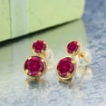 thumbnail image 2 of Gem Stone King 14K Yellow Gold Red Created Ruby Earrings for Women (2.50 Cttw, Gemstone July Birthstone, Round Cut 6MM and 4MM), 2 of 3