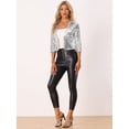 thumbnail image 2 of Blazer Corto Brillante con Lentejuelas para Mujer de manga 3/4 Blazer Abierta con Purpurina Chanqueta Corta Plata XL, 2 of 6