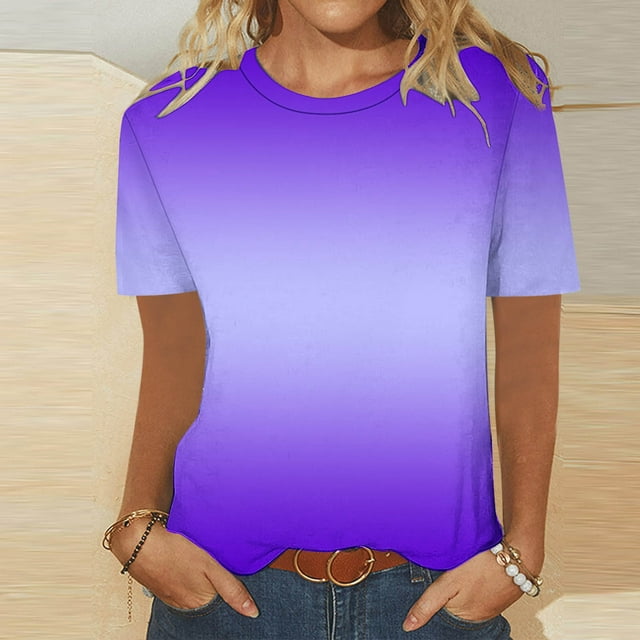 mfyjkho Tops De Gimnasio Para Mujer, Camiseta Informal De Manga Corta Con Cuello Redondo Y Estampado Para Mujer Tops De Gimnasio Para Mujer S