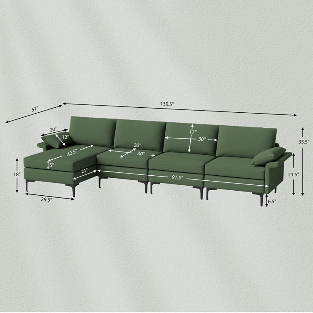 Finihen L-shaped Sectional Sofa Couch, Convertible Sectional Sofa, Extra Large L-shaped Sectional Sofa with Reversible Chaise and 2 USB Ports for 4-5 People, for Living Room, Army Green Finihen L-shaped Sectional Sofa Couch, Convertible Sectional Sofa, Extra Large L-shaped Sectional Sofa with Reversible Chaise and 2 USB Ports for 4-5 People, for Living Room, Army Green