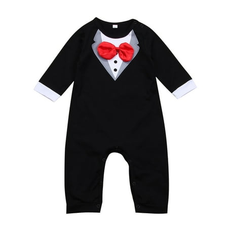 

Ehfomius Baby Boys Romper Gentleman Style Front Bow Long Sleeve Button Closure Romper