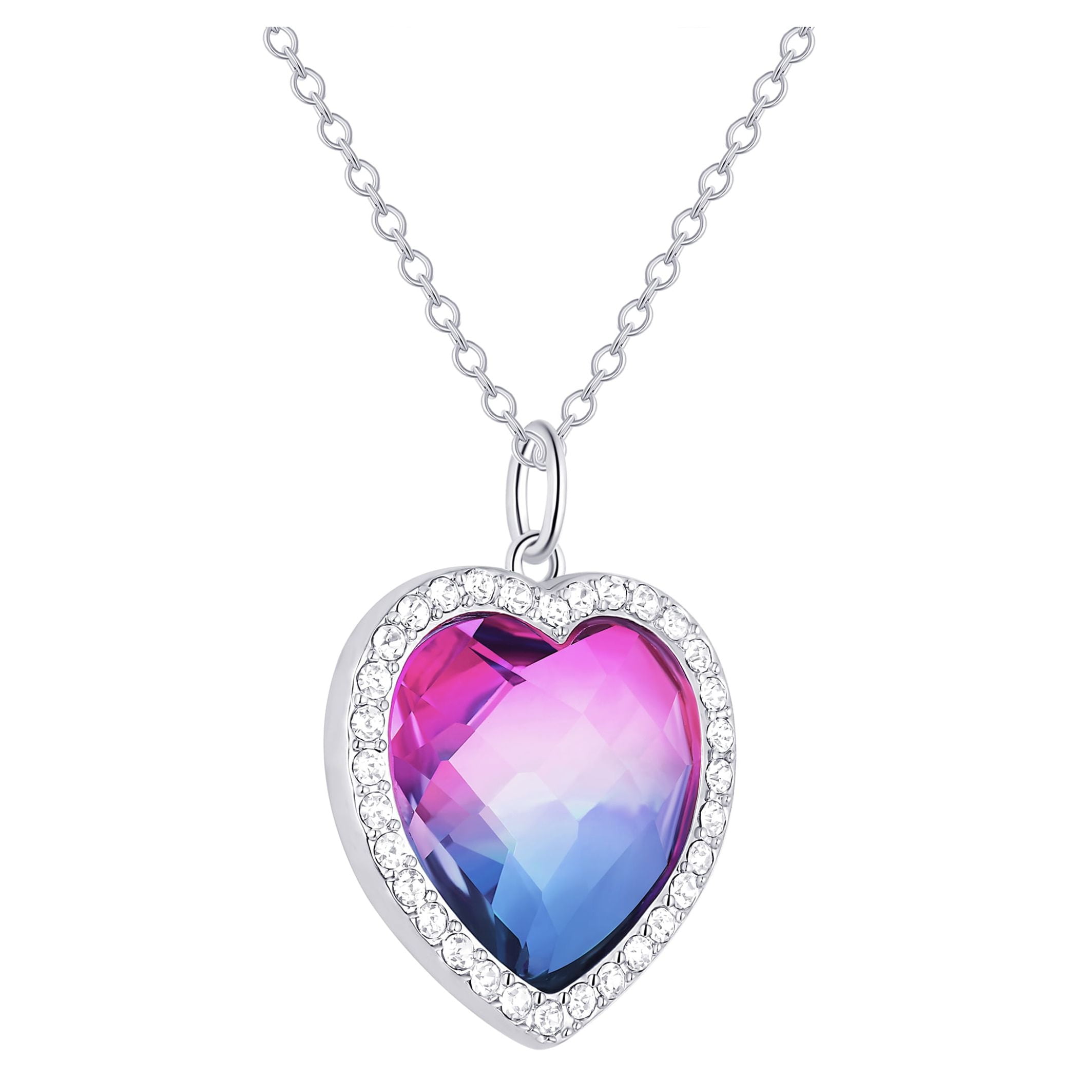Believe by Brilliance Women's Crystal Heart Set in Fine Silver Plated Brass