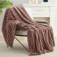 thumbnail image 4 of Amelie Home Faux Fur Throw Blanket – Soft Fluffy Striped Plush for Couch or Bed, Brown 55"x70", 4 of 5
