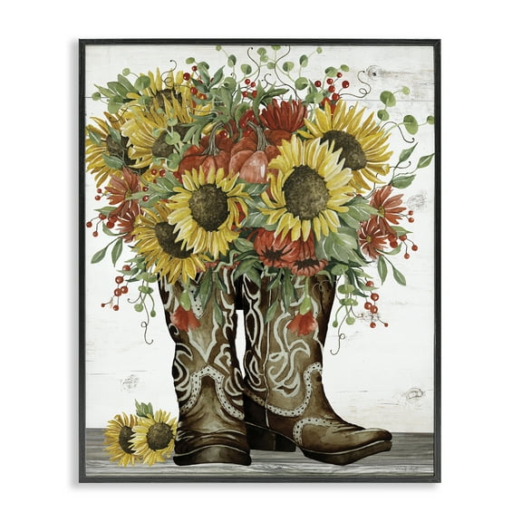 Stupell Industries Sunflowers in Western Boots Plants & Flowers Painting Black Framed Art Print Wall Art, 11 x 14