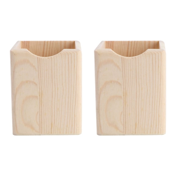 Raindrops Beige Solid Wood DIY Pencil Holder Single Compartment Organizer for Home Office Storage 2 Pcs