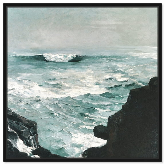 Cannon Rock by Winslow Homer Chic Coastal Canvas Wall Art by Art Remedy, Black Floater Frame, 12"x12"