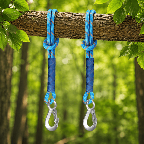 2 Pieces Swing Hanging Rope 47.2 in Polyester Stainless Steel Heavy Duty Hammock Suspension Strap for Swing Yoga Hanging Chair - Blue