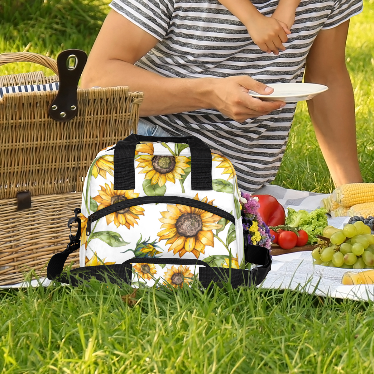 Herdesigns Sunflower Farmhouse Floral Insulated Lunch Bag for Women Men Adults Large Reusable Lunch Box Leakproof Portable Cooler Tote Bags with Adjustable Shoulder Strap