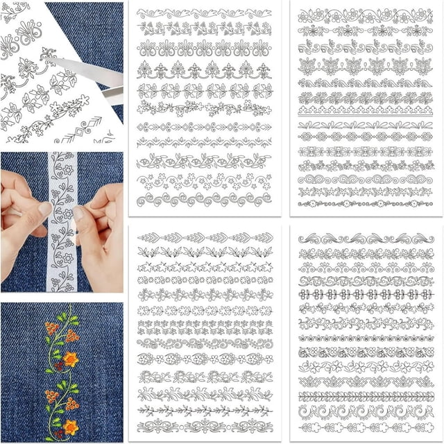 KEINXS 4 Sheets 16Pcs Wedding Dress Water Soluble Hand Sewing Stabilizers for Fabric 11.6x8.2 Inch Embroidery Stitch Practice Embroidery Patterns Transfers for Embroidery Beginners Lovers