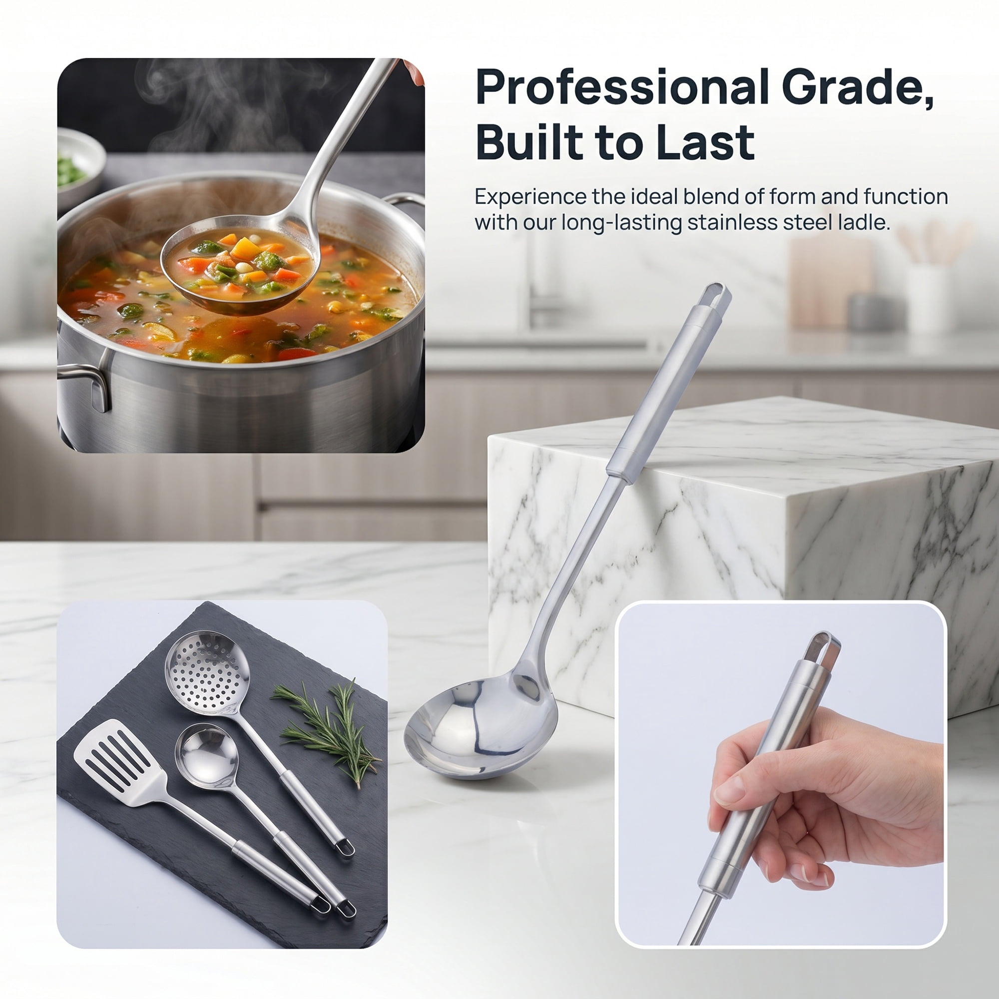 Unique Bargains Stainless Steel Spoon Safe for Non Stick Cookware Soup spoon A 13.8"x3.7"