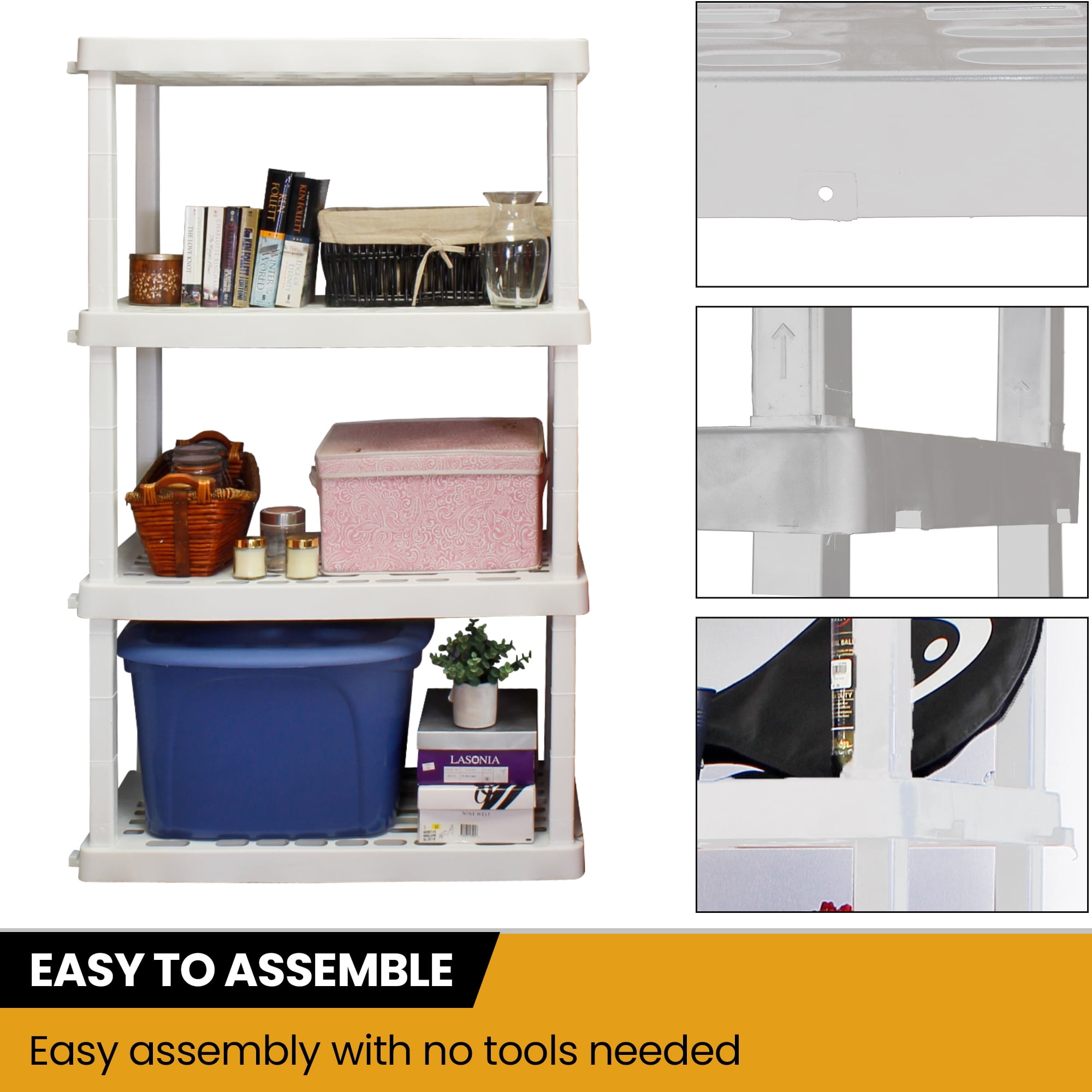Hyper Tough Plastic Storage Shelves 4-Tier 56"H x 18"D x 37"W 2-Pack White 600 lbs Total Capacity