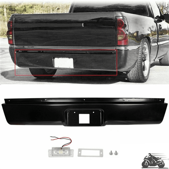Rear Bumper Roll Pan w/LED License For 1999-2006 Chevy Silverado GMC Sierra 1500