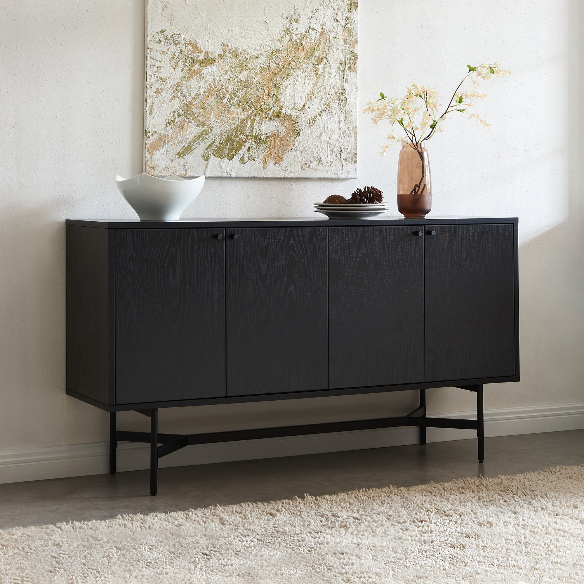 Evelyn&Zoe Richmond 58" Wide Rectangular Buffet Table, Black Grain