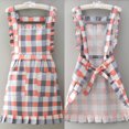 thumbnail image 2 of Delantal a cuadros con volantes para mujer, estilo coreano, ribete de encaje, 2 of 2