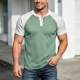 thumbnail image 2 of ZHOGXU Fashion Patchwork Short Sleeve O Neck Men's T Shirts With Button Comfortable Everyday Wear, 2 of 7