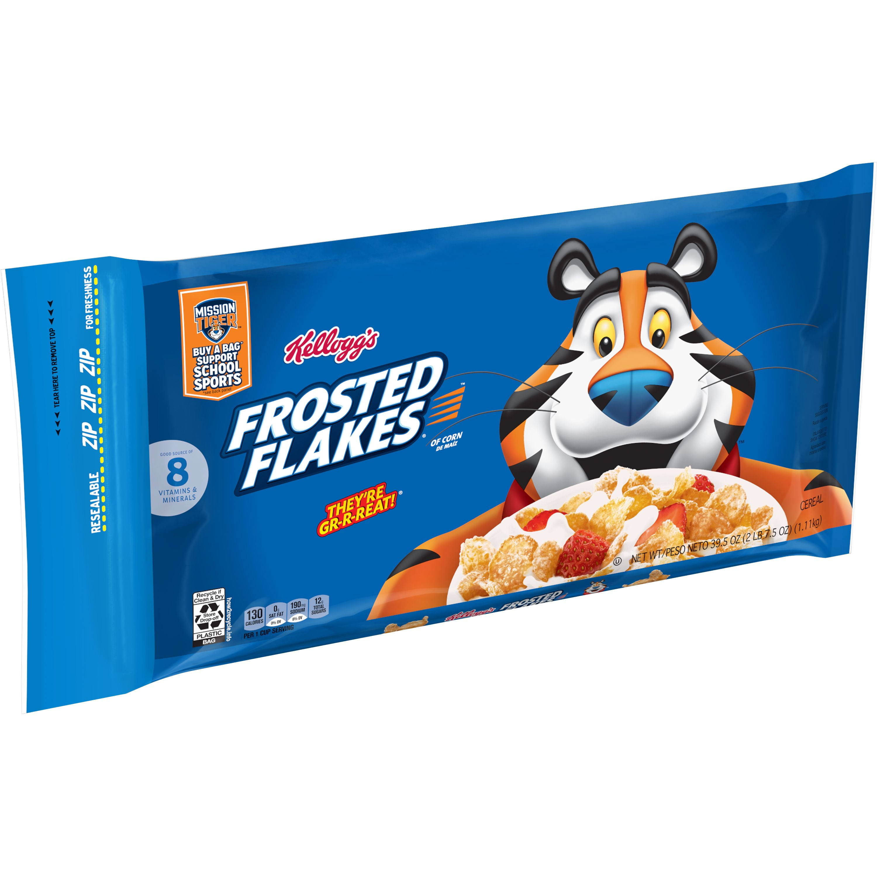 Kellogg's Frosted Flakes Breakfast Cereal, Original, Fat Free Food, 39