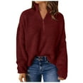 thumbnail image 1 of Fgnfyis Chandails pour Femmes Tricot Manches Longues Fermeture à Glissière 1/4 Chandail Col Roulé Chandail pour Femmes Chandails Rouges P, 1 of 6