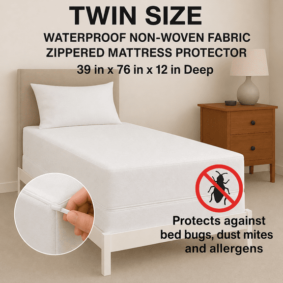 Dependable Industries Waterproof Zippered Non-Woven Fabric Mattress Encasement, Twin - Fits Up to 12 Inch Deep
