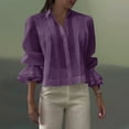 thumbnail image 2 of Holzkary Linen Shirts for Women Half Puff Sleeve Shirt for Women Button Down Cotton Linen Shirts Lapel Collar Blouse Casual Loose Short Top Loose Fit Dressy Blouses Dark Purple L, 2 of 7