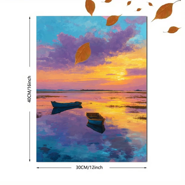 Sunset Boats Reflection Canvas Wall Art 15.75x11.81 Inches