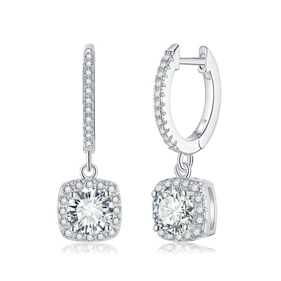 Moissanite Dangle Earrings for Women 0.5 to 1 Carat D Color VVS1 Diamond Earrings S925 Sterling Silver Square Earrings for Women Valentine's Day Birthday Gift