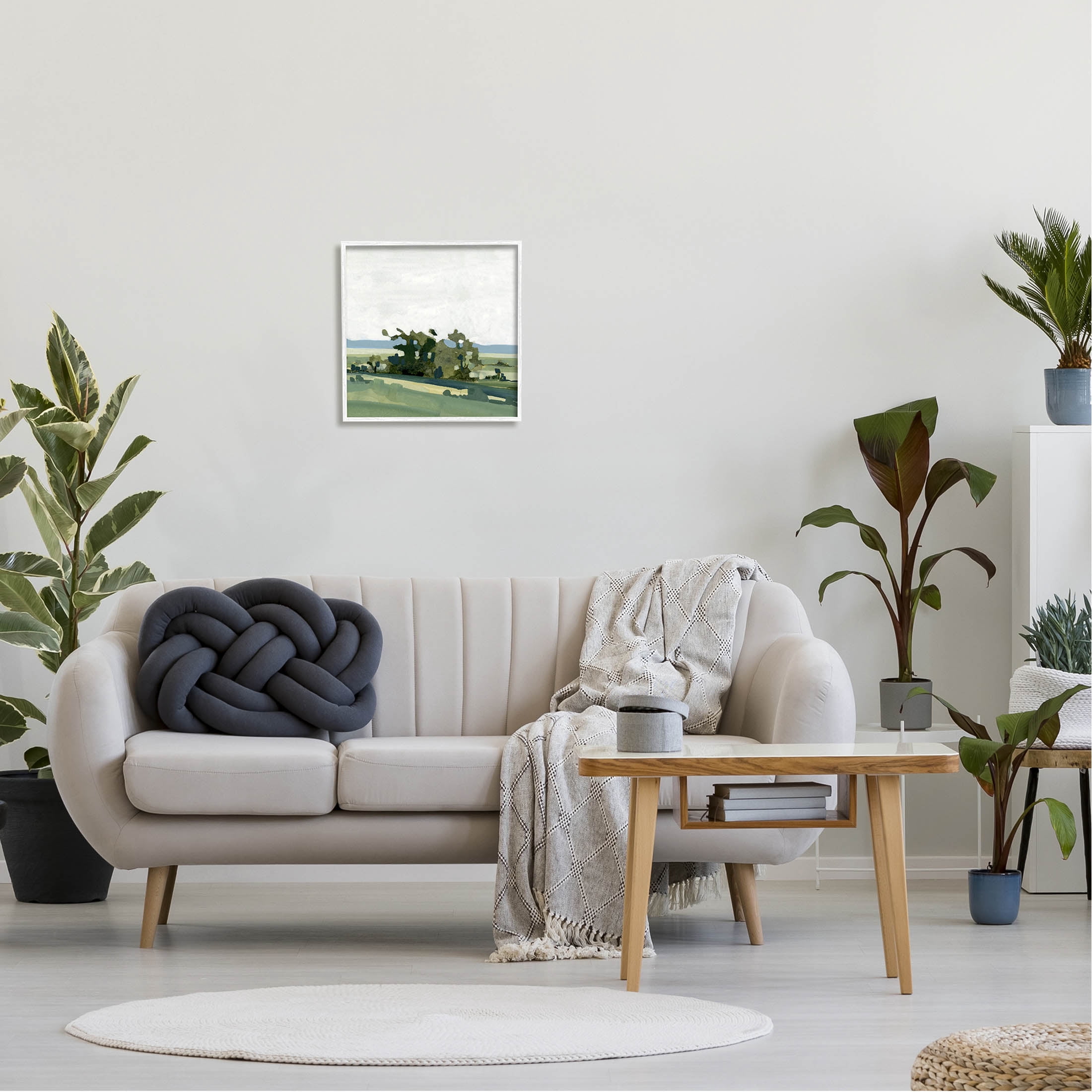 Abstract Rural Grove Distant Mountains Landscape Painting White Framed Art Print Wall Art
