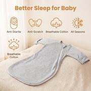Baby Sleep Sack with Sleeves, 100% Cotton 1.0 TOG Wearable Blanket, Anti-Startle Sleeping Bag with Fold-Over Mittens, 2-Way Zipper,0-3Months
