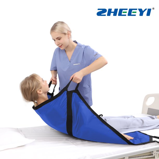 ZHEEYI Positioning Bed Pad with Reinforced Handles 39" x 36" Patient Transfer Sheet, Blue