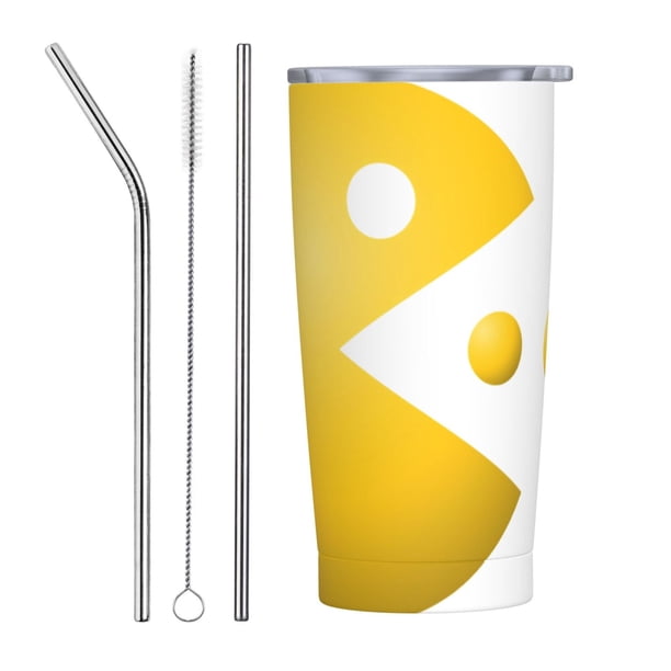 Vaso de 20 oz de Pac-Man con tapa y pajita, nueva taza de café aislada con tapa de pajita, vaso de café de acero inoxidable para el trabajo, el hogar, el exterior, el automóvil, taza de acero