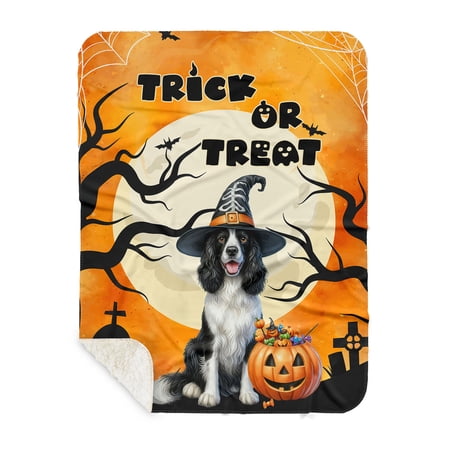 Trick or Treat English Springer Spaniel Needs Candy Happy Halloween Night Cozy Sherpa Blanket Springers Dog Lover Gifts Warm Soft Throw Blanket - 02020