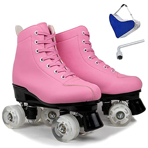 Wuwer Roller Skates for Women and Men Four-Wheel Flashing Women's Roller Skates for Beginner Girls Indoor Outdoor with Shoes Bag