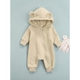 thumbnail image 2 of Qiylii Baby Bear Ear Hooded Bodysuit, Solid Color Long Sleeve Zipper Romper, 2 of 8
