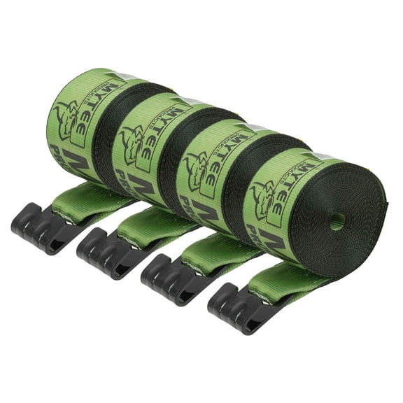 (4 Pack) Winch Straps 4" x 30" Green Heavy Duty Tie down w/ Flat Hooks WLL# 5400 lbs | 4 Inch Cargo Control for Flatbed Truck Utility Trailer