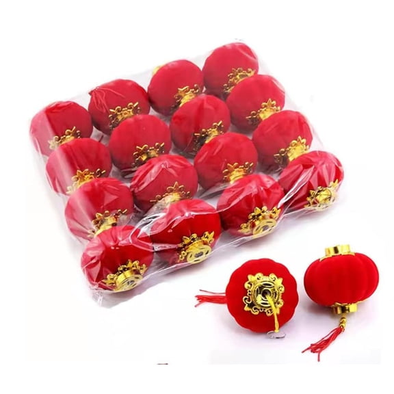 Yuumluo Red Lanterns 16 Pcs Mini Plastic Hanging Lanterns 1.97"x2.17"