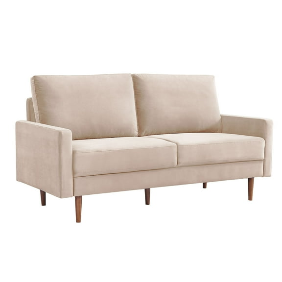HomeStock Modern Marvel 69" Wide Upholstered Two Cushion Sofa with Square Arms in Beige Velvet