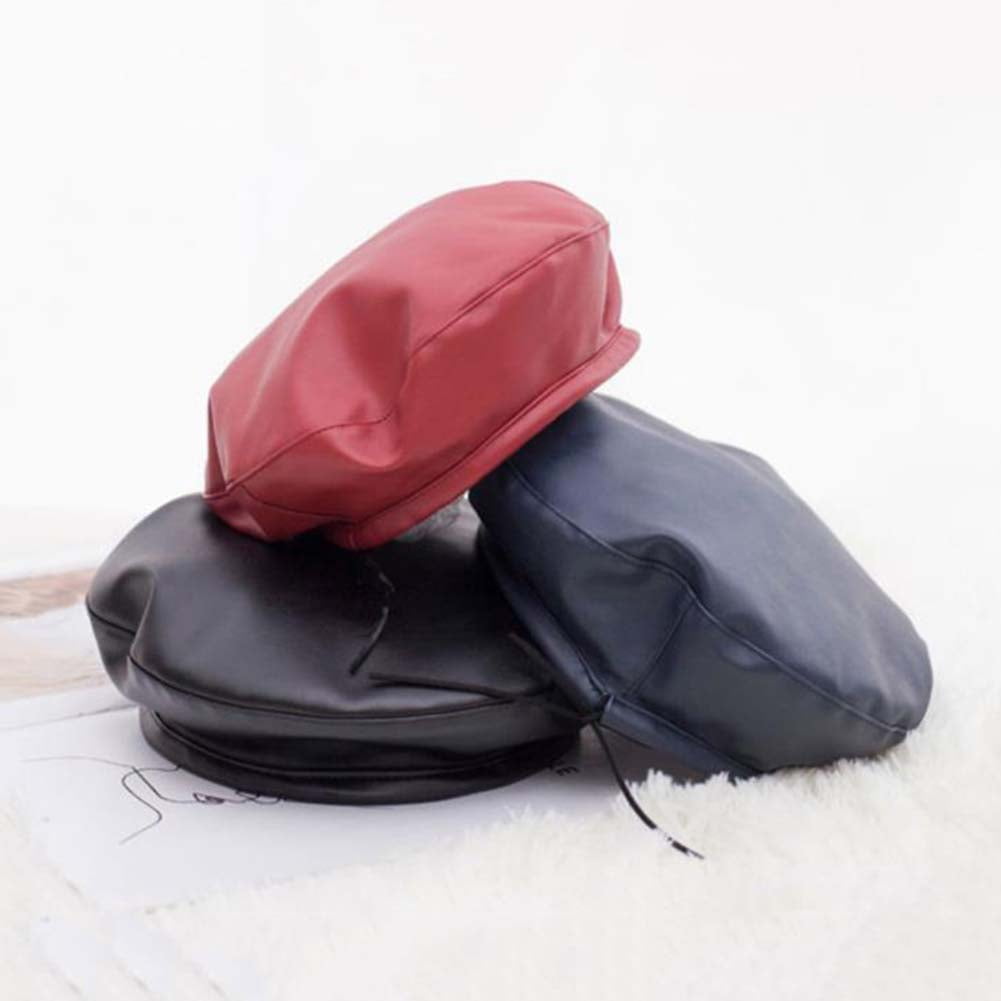 Women Faux Leather Beret French Berets Hat Caps Causal  display picture 2