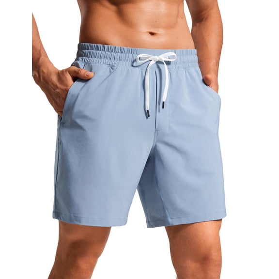 CRZ YOGA Mens Swim Trunks 7'' Quick Dry Mesh Lining Athletic Casual Swimwear Shorts with Zipper Pockets